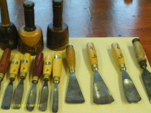 Carving tools in workshop